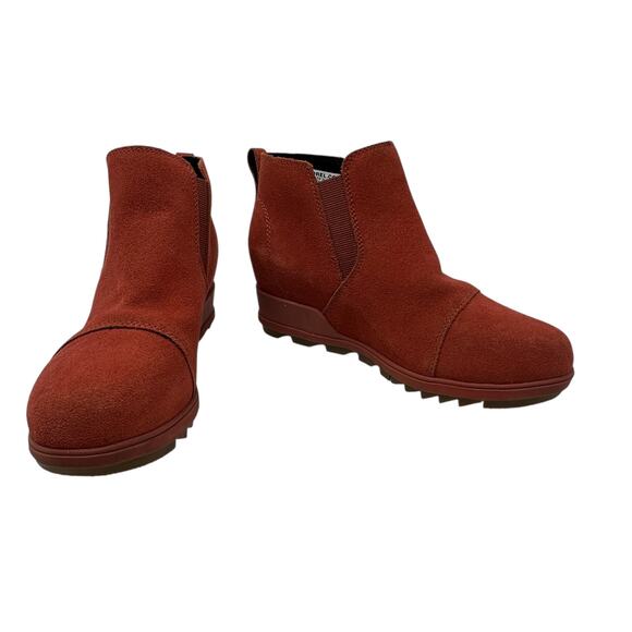 Sorel Evie Booties Boots Pull-On Wedge Heel  Waterproof Suede Red Size US 8 - Picture 6 of 13